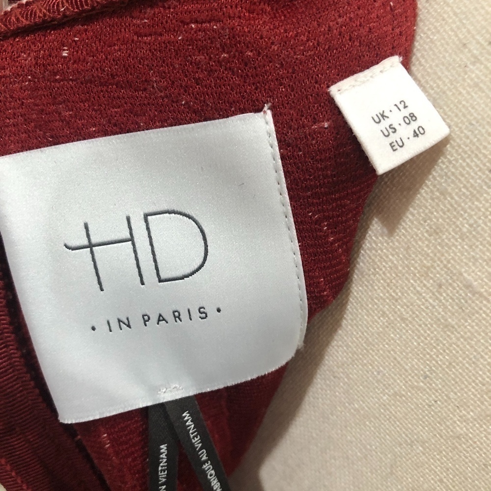 𝅺Anthropologie HD in Paris Picotage Red + White Textured Jacquard Sheath Dress - Picture 8 of 11